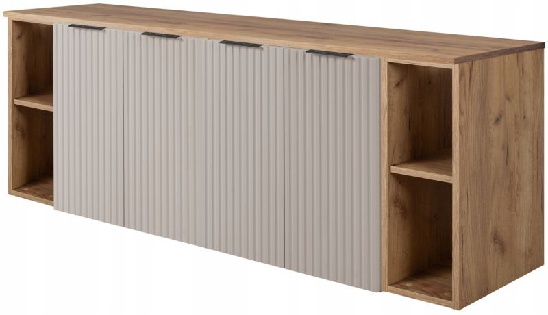 Szafka łazienkowa Furnidea 160 cm wisząca pod umywalkę Kaszmir z blatami i regałami Dąb Craft Flow 1 szt.