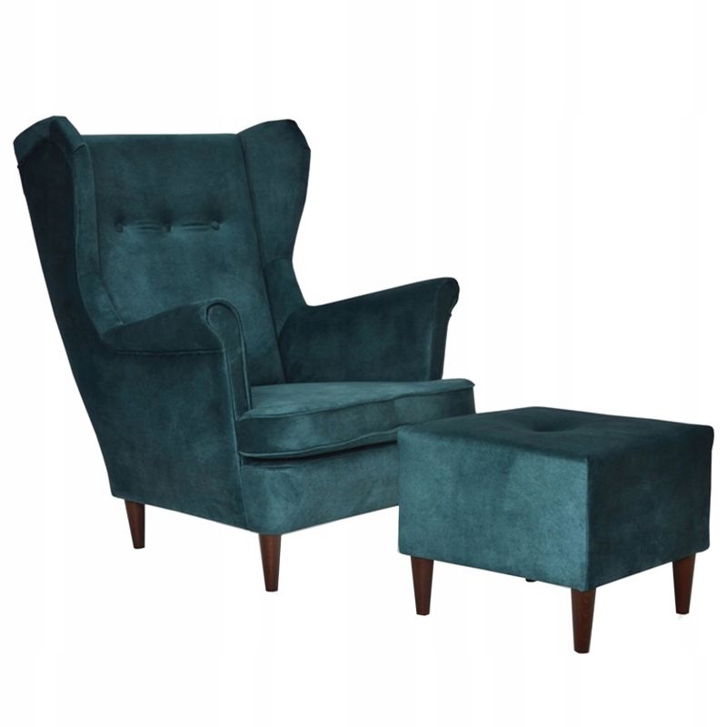 Fotel uszak do salonu z podnóżkiem Family Meble ARI PRINT ciemny turkus 1szt