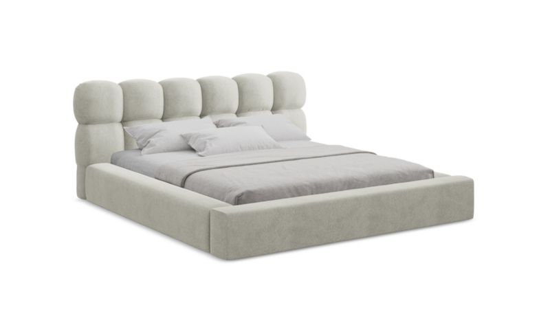 Tapicerowane łóżko z pojemnikiem LaMiaSofa Kahu Aksamit 140x200 Jasny szary 1 szt.
