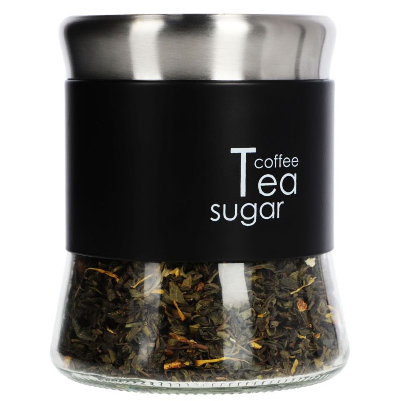 Pojemnik Na Kawę KADAX Herbatę Cukier Szklany Z Pokrywką Czarny 750ml 1szt.