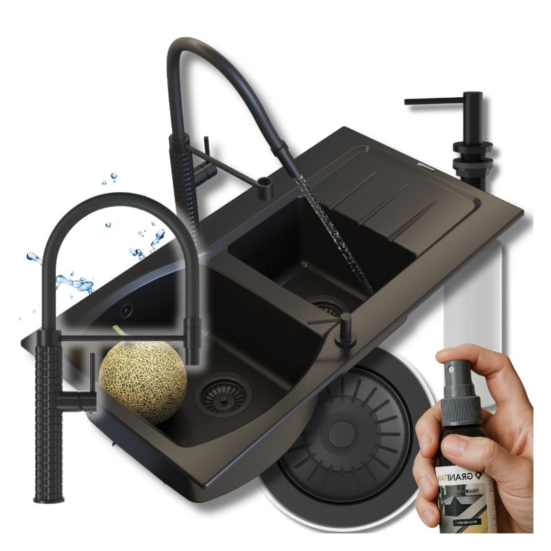 Zlewozmywak granitowy kuchenny Granitan Master 1,5 komory Zestaw Bateria Syfon 1kpl