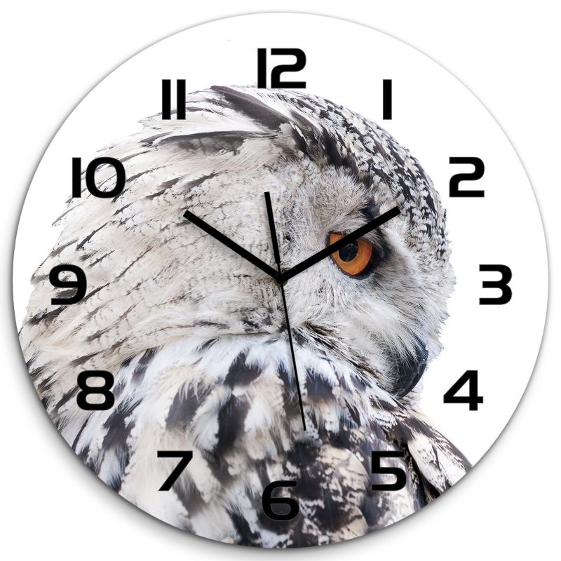 Zegar szklany Tulup Biała sowa czarne wskazówki fi30 cm cichy 1 szt.
