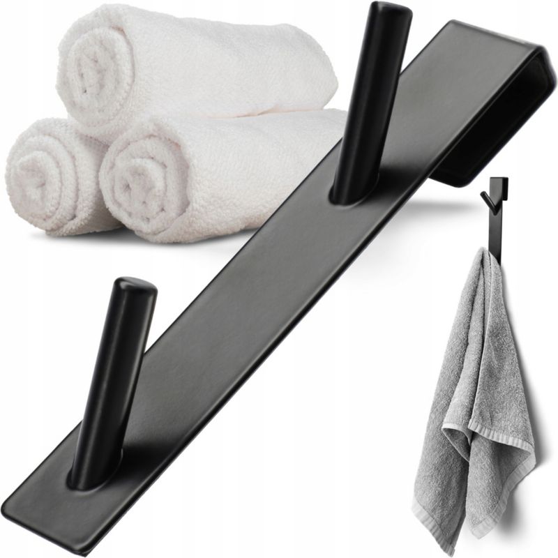 Haczyk KADAX Na Drzwi Wieszak Bezinwazyjny Ręczniki Podwójny Czarny 1 szt.