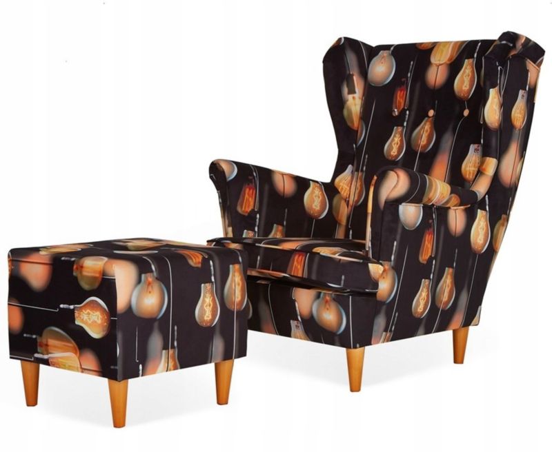 Fotel uszak do salonu z podnóżkiem Family Meble ARI PRINT design 1szt