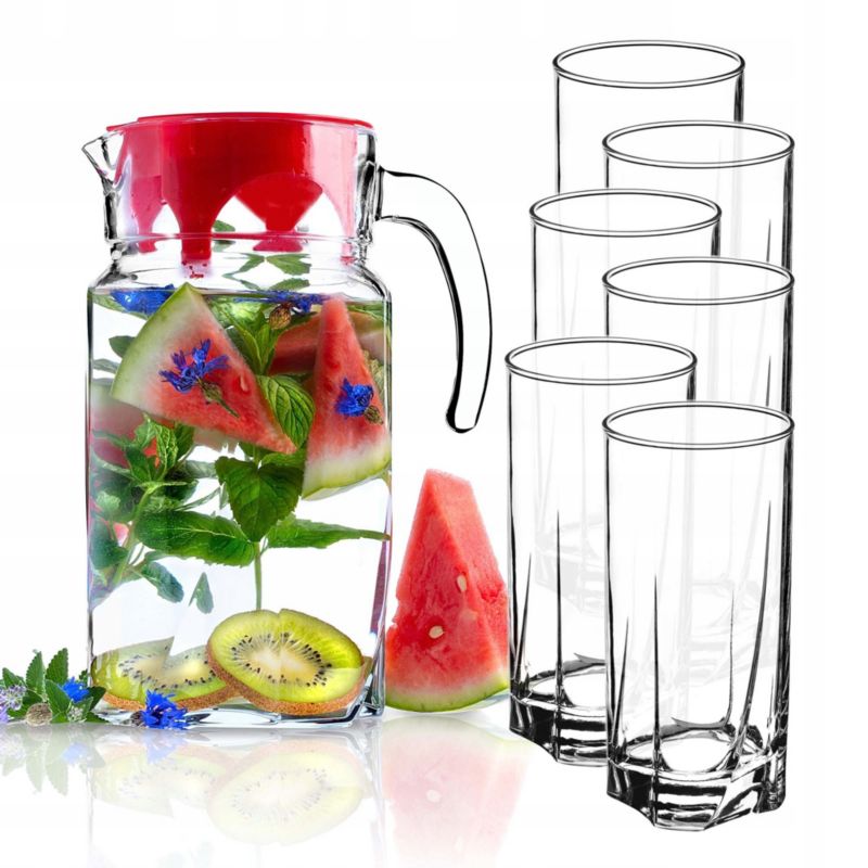 Dzbanek KADAX 1,7L + 6 Szklanek 380ml Na Sok Wodę 7 szt.