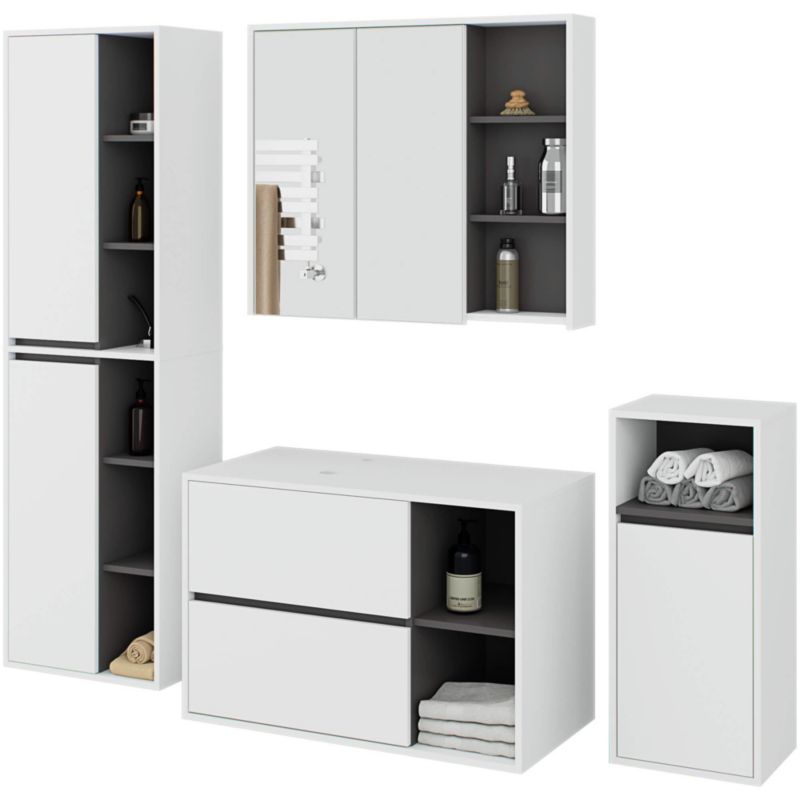 Zestaw mebli łazienkowych wiszących z otworami AKORD VAMI Biały, Grafit Szary 5 drzwi 21 półek 2 szuflady 1 szt.