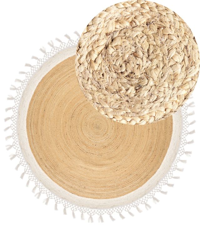 Dywan okrągły z juty 200 cm beżowy z białym Marts 1 szt.