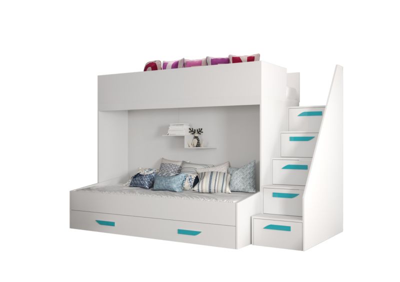 Łóżko piętrowe Antresola Abiks PARTY 16 biały + biały + turkusowy 1 szt.