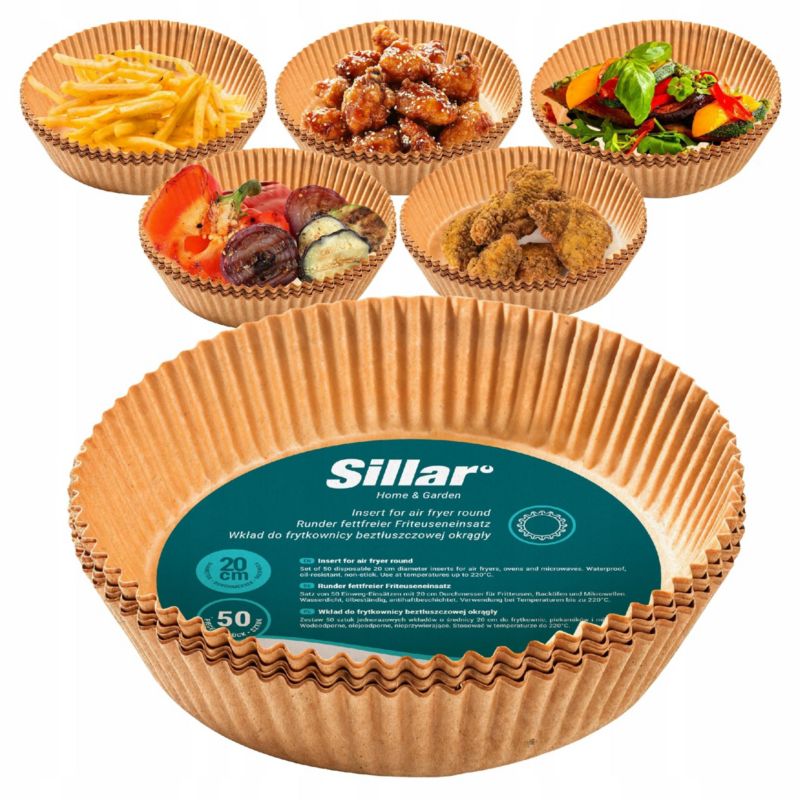 Wkład do frytkownicy beztłuszczowej Air Fryer, Sillar, papierowy, nieprzywierający, 20cm, 50szt