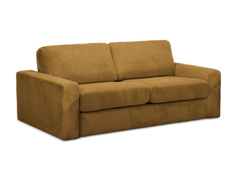 Kanapa 3-osobowa z funkcją spania LaMiaSofa COMO z tkaniny sztruksowej 195x100 cm musztardowy 1 szt.