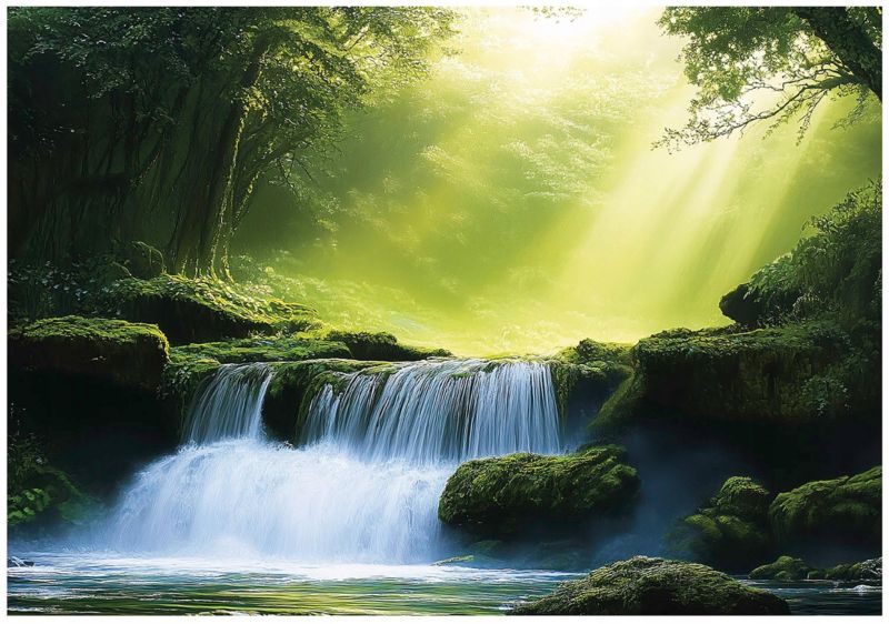 Fototapeta Do Salonu Sypialni 3D Wodospad Las WALLARENA 250x175 cm Tapeta Na Flizelinie 1 szt.