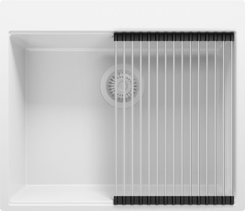 Zlewozmywak Oslo PRIMAGRAN Nablatowy 58x50cm do szafki od 60cm z Syfonem i Dodatkiem Cały Biały 1 szt.