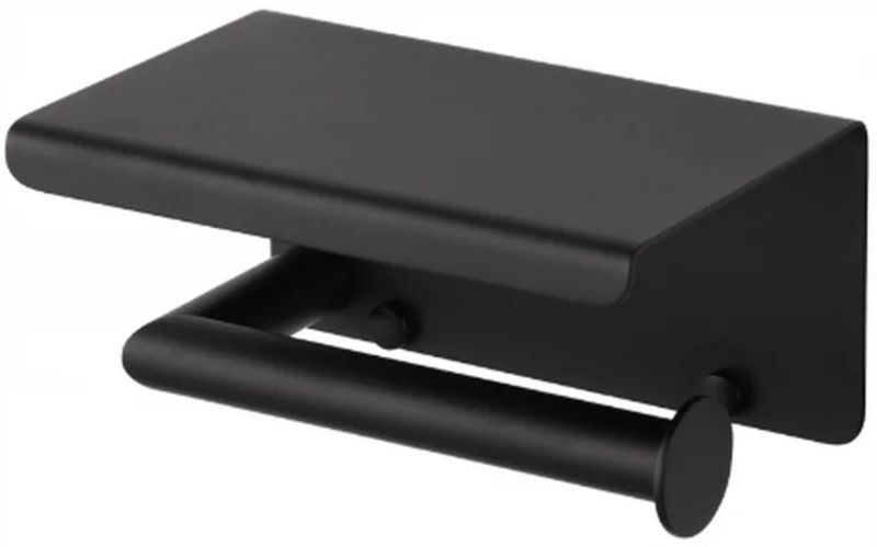 Uchwyt na papier toaletowy Stella z półką, czarny mat, montaż ścienny, stal nierdzewna, 1 szt.