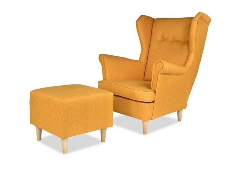 Fotel uszak do salonu z podnóżkiem Family Meble ARI musztardowy 1szt