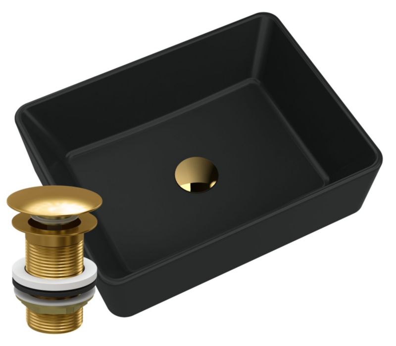 Umywalka Granitowa Nablatowa Granitan Merano Czarna, Złoty Klik Klak 1szt.