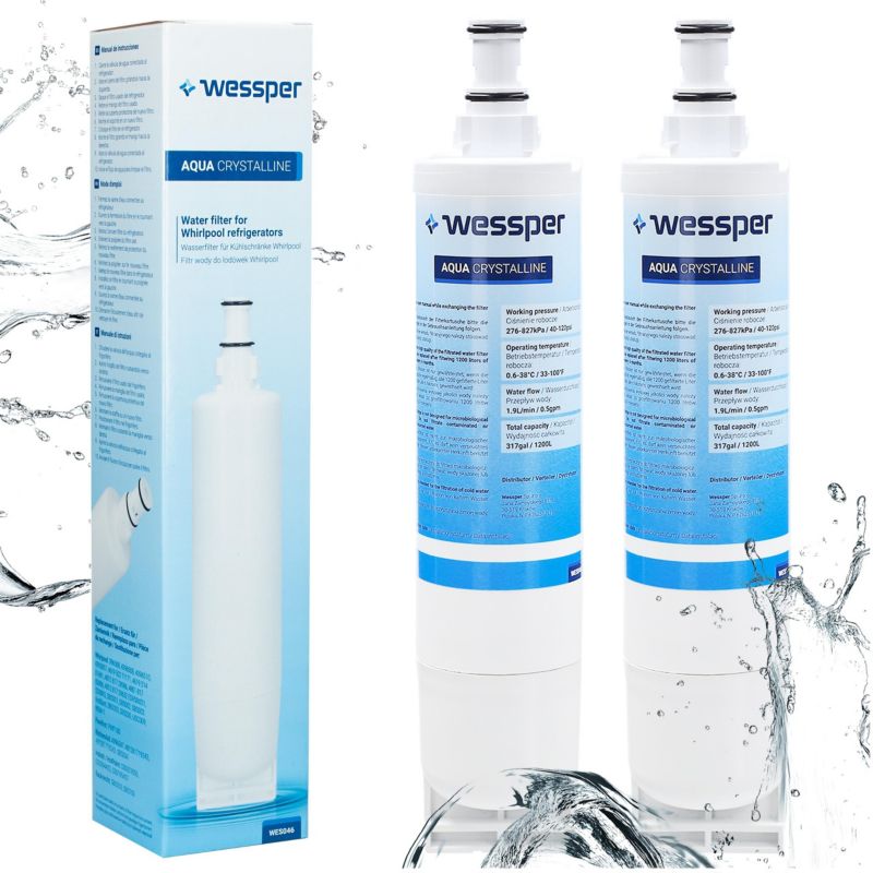 Filtr wody, Wessper, do lodówki Whirlpool, zamiennik SBS001 SBS002 SBS003, wkłady z węglem kokosowym, 2 szt