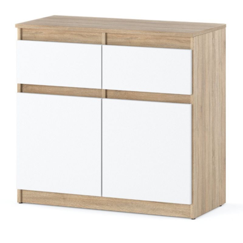 Komoda Hurtownia-Mebli Szuflady 2 Oleksa 2D2SZ 80cm Dąb Sonoma Biały Mat 80x35x75 cm 1szt.