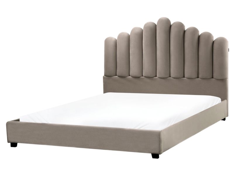 Łóżko Welur Vincennes 160 x 200 cm Beżowoszary 1 szt.