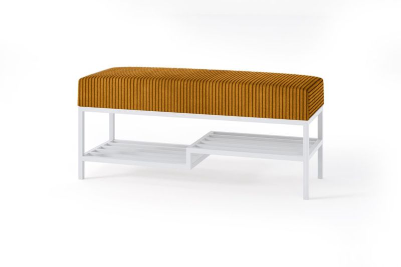 Ławka tapicerowana z półką Bettso Mello 80 cm w tkaninie poso na białym stelażu miodowy 1szt.