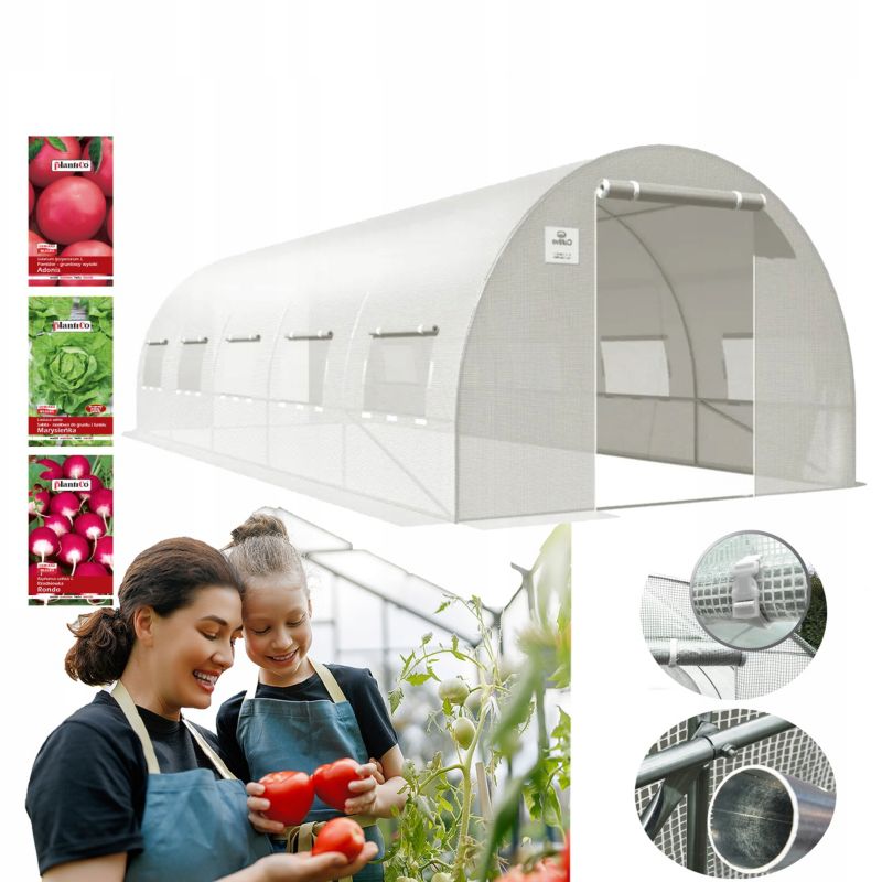 Tunel Ogrodowy Cultivo Foliowy Szklarnia 3x8x2 - 24m2 Biały Podwójne Drzwi Uv4 1 szt