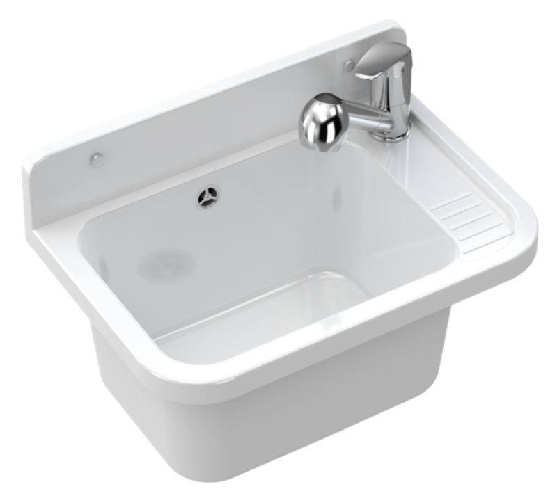 Zlew Gospodarczy Komora Granitan Paron Biała Garaż Kran Bateria Z Wyciąganą Wylewką Hand Chrom 1 szt.