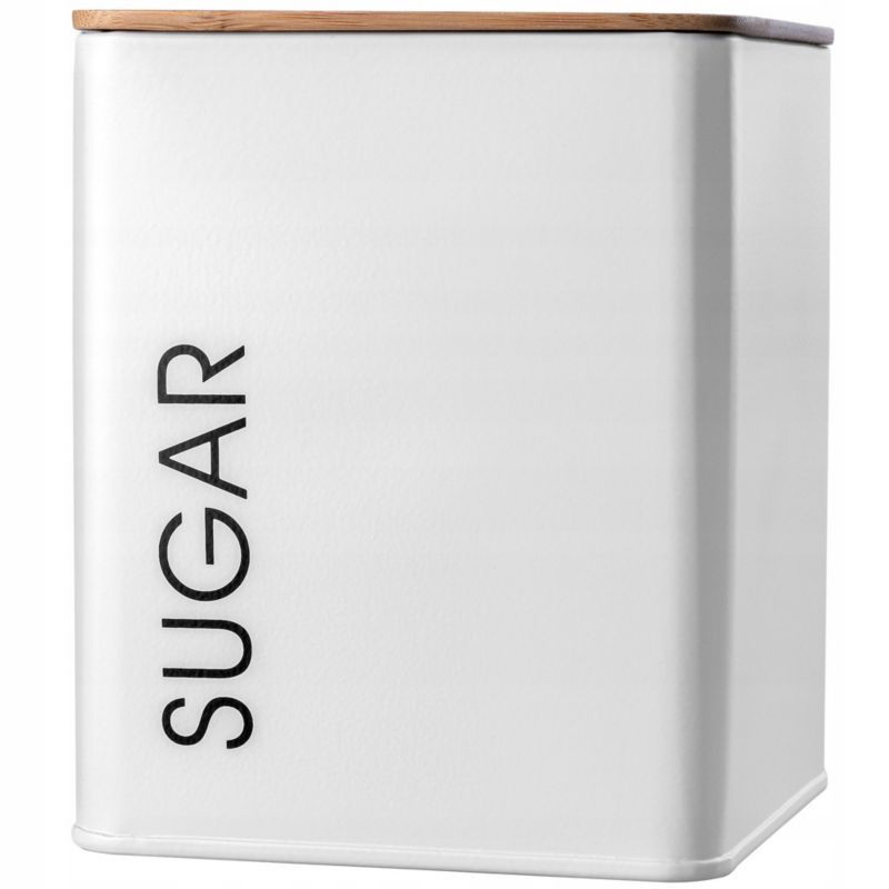 Pojemnik Na Cukier KADAX metalowy Biały Puszka Z Pokrywką Bambus Kuchenny 1szt.