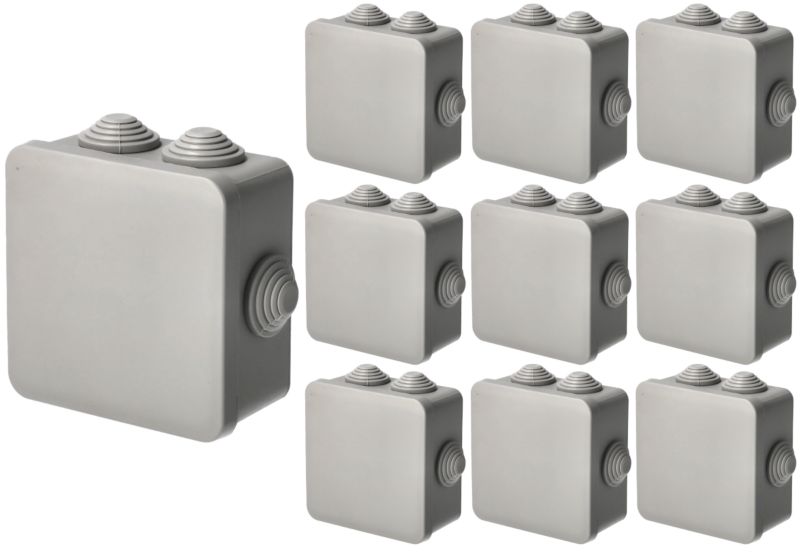 Puszka hermetyczna natynkowa EDO z dławikami odporna na UV zamknięcie na klik 100x100x50mm IP55 szary 10 szt