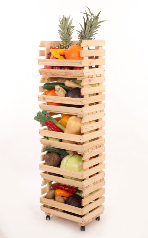 Regał na warzywa i owoce MODO24 na kółkach 132x37x30 cm 5 skrzynek drewno naturalne 1 szt