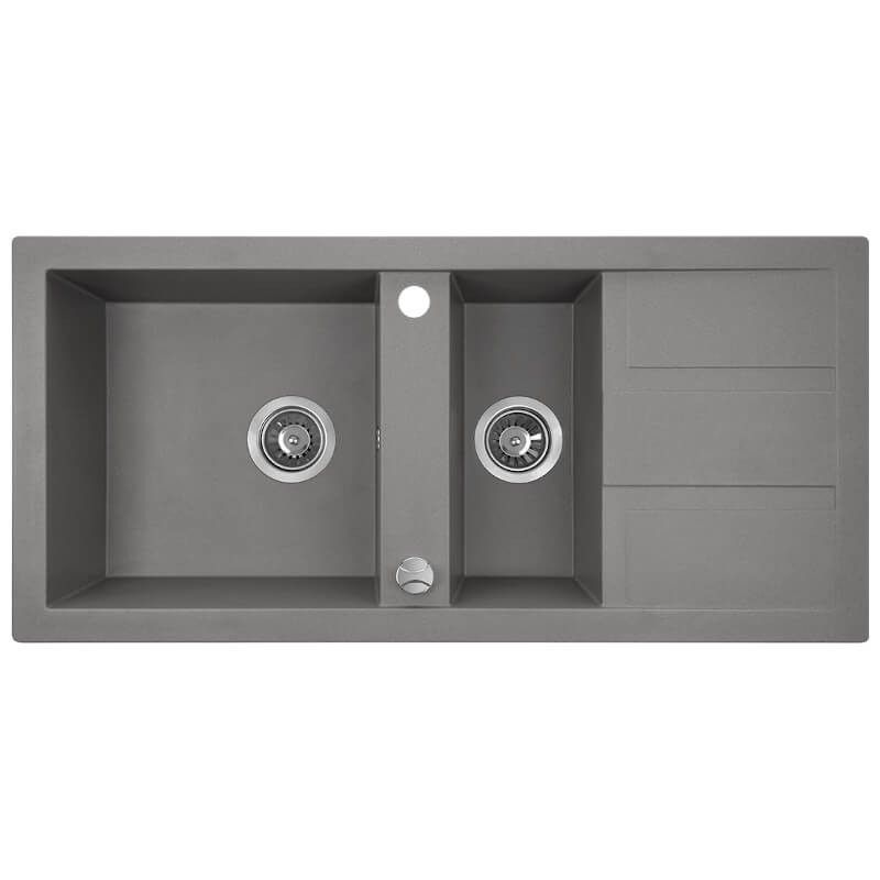 Zlewozmywak Granitowy, Laveo, Szary 1,5 Komorowy, 100 x 48 cm z syfonem, 1 szt.