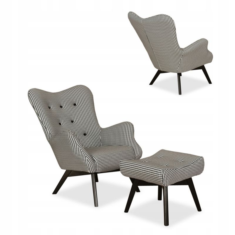 Fotel uszak do salonu z podnóżkiem Family Meble Luna Print Duo czarno 1szt