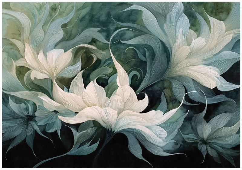 Fototapeta WALLARENA Do Sypialni Salonu Na Flizelinie Kwiaty Liście Abstrakcja Zielony 300x210 cm 16081VX6 1 szt.