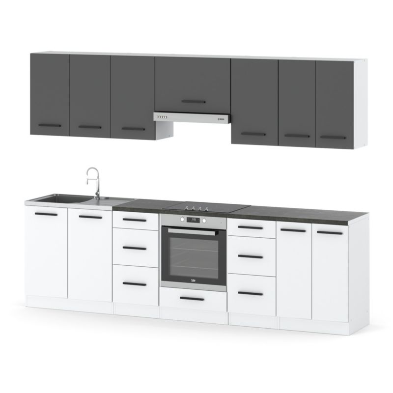 Zestaw Kuchenny Hurtownia-Mebli Z Blatem Kuchnia Roma 280cm Biały Mat Szary Mat/Biały Mat 280x47x145 cm 1szt.