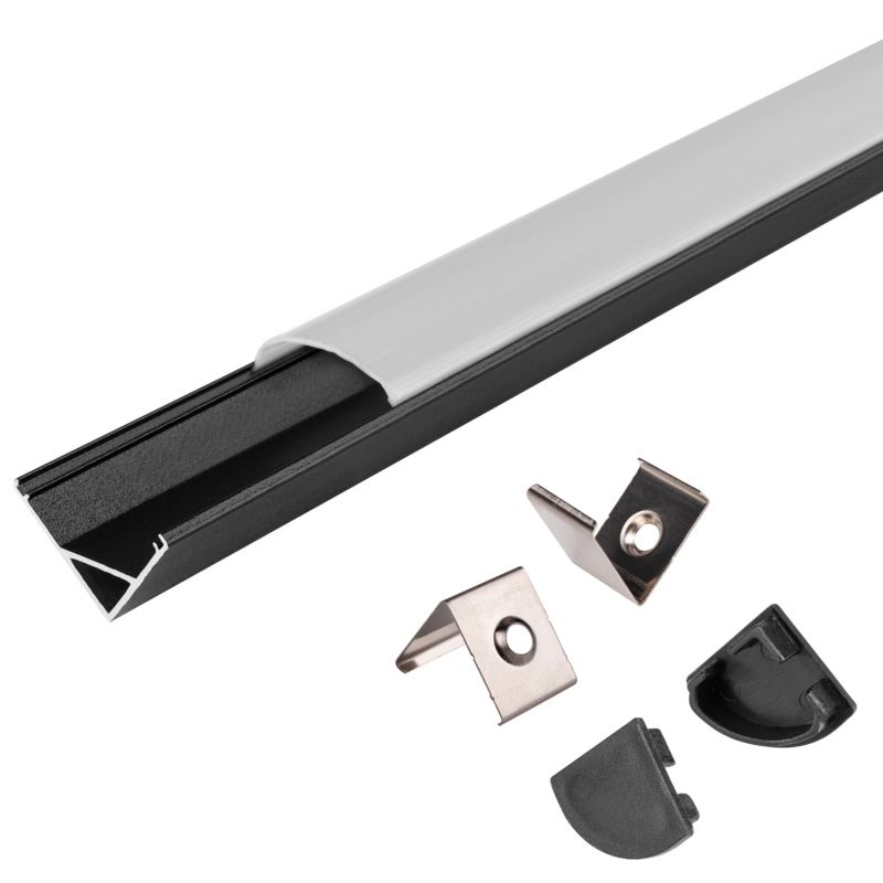 Profil LED XUDO narożny 2m Czarny z mlecznym kloszem 1 szt.