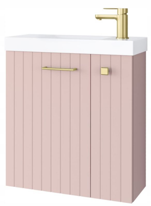 Szafka łazienkowa Furnidea 55 cm z umywalką pudrowy róż złoty uchwyt Nook 1 szt.