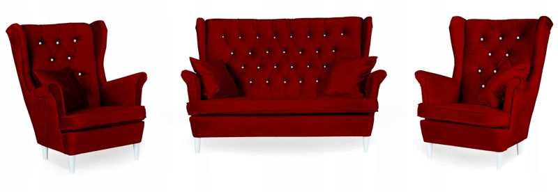 Zestaw wypoczynkowy uszak do salonu sofa fotele Family Meble Gaja czerwony 1szt