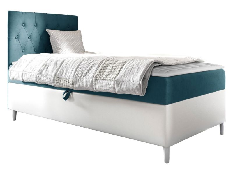 Łóżko kontynentalne MIRJAN 24 Filip Junior 1 90x200, Strona: Lewa biała ekoskóra/szaroniebieski 1 szt.