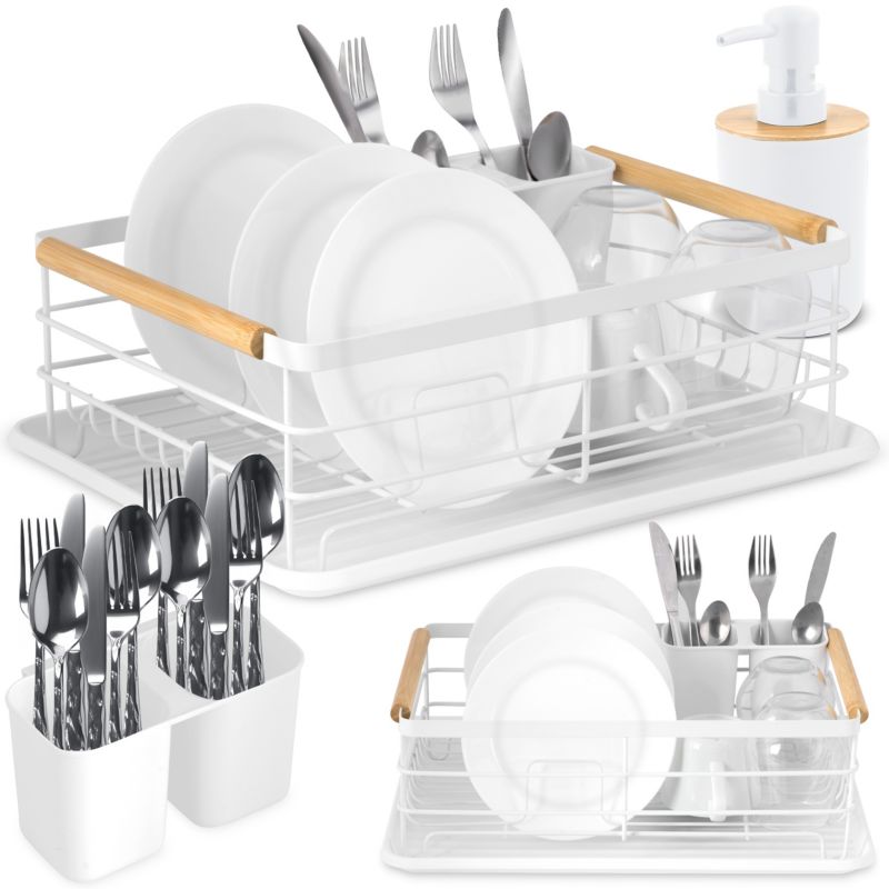 Duża suszarka do naczyń Massido ociekacz na sztućce talerze tacka + dozownik na płyn biała 1szt.
