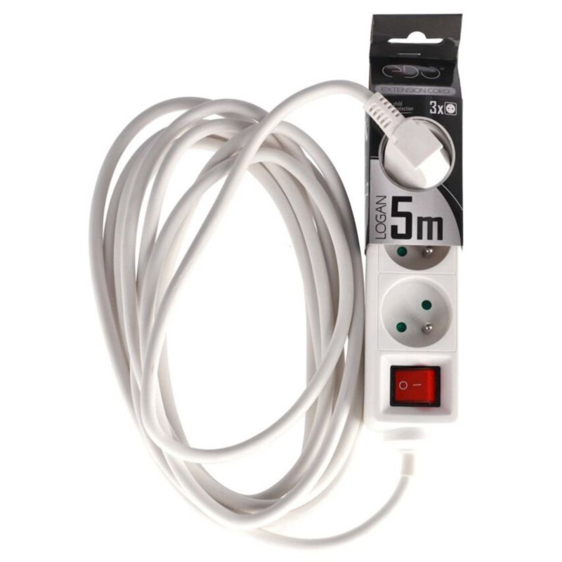 Przedłużacz domowy przenośny Edo Logan White 3 - krotny z uziemieniem 5m z włącznikiem EDO777562 1 szt.