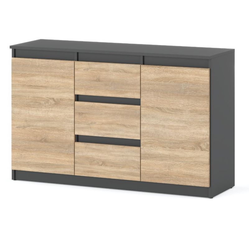 Komoda Hurtownia-Mebli Szuflady 3 Agnes 2D3SZ 120cm Szary Mat Dąb Sonoma 120x35x75 cm 1szt.