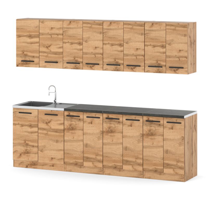 Zestaw Kuchenny Hurtownia-Mebli Z Blatem Kuchnia Vero 260cm Dąb Wotan Dąb Wotan 260x47x145 cm 1szt.