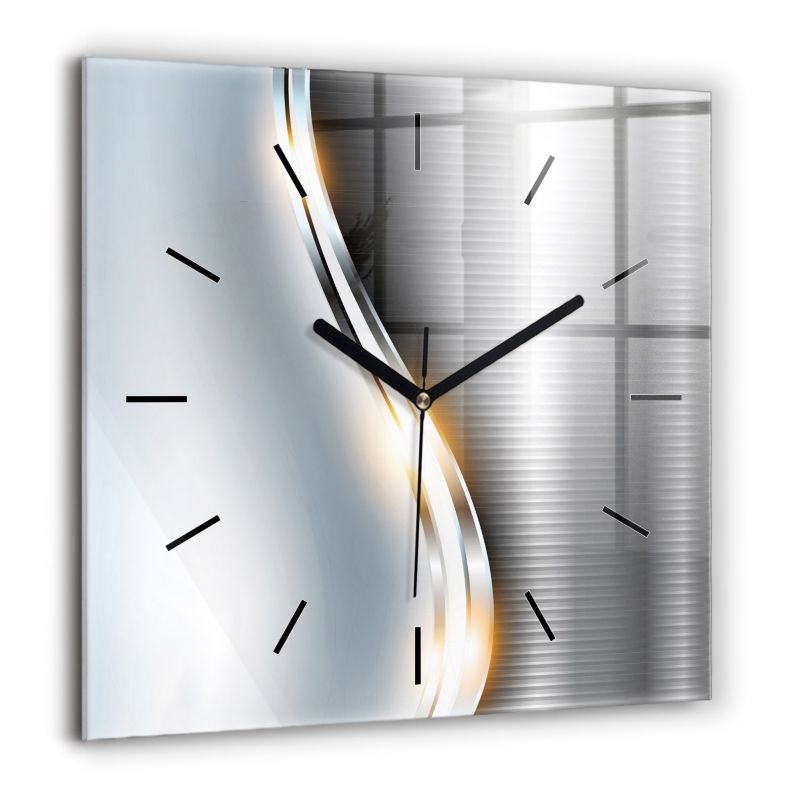 Zegar szklany czarne wskazówki Wallfluent 60x60 cm Metalowa abstrakcja 1 szt.