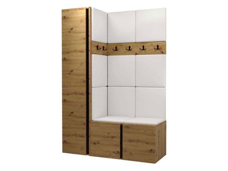 Garderoba MIRJAN 24 Orion IX dąb artisan/czarny + biała ekoskóra 1 kpl.