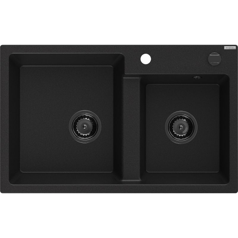 Zlewozmywak wpuszczany Mexen Tomas 2-komorowy czarny 800x500 mm 6516802000-77-B