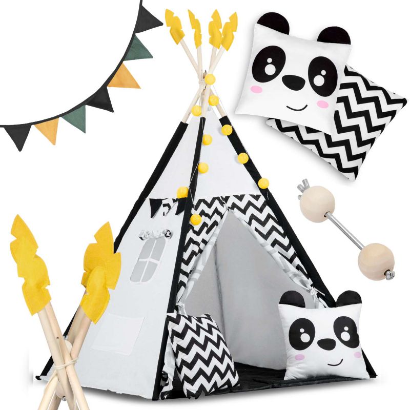 Namiot Tipi dla dzieci Nukido NK-400 wigwam biało-czarny z pandą 1szt.