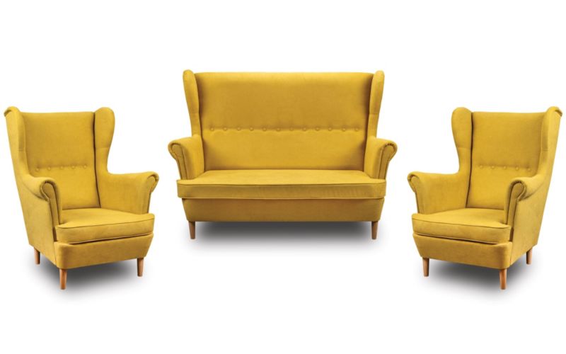 Zestaw wypoczynkowy Bonni Uszak sofa + 2x fotel Żółty 1 szt.