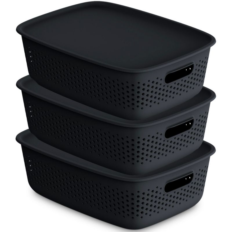 Pojemnik ORPLAST Plastikowy Ażurowy Z Pokrywą 10L Antracytowy 3 szt.