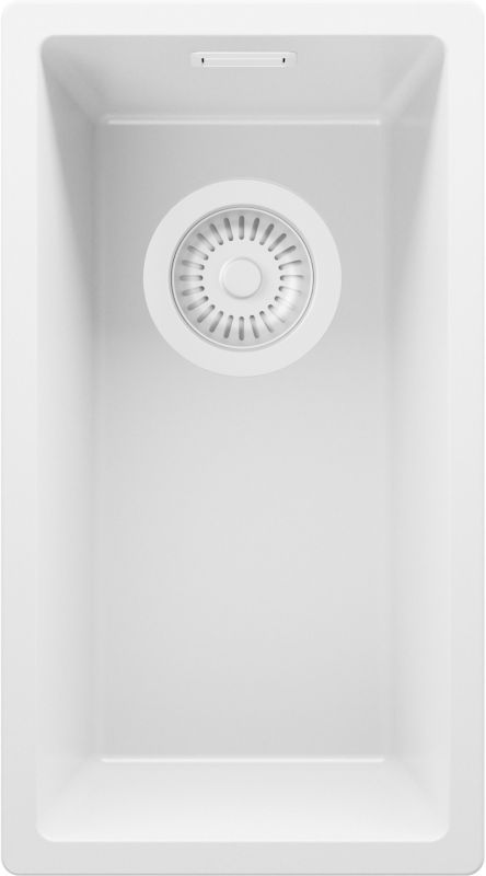 Zlewozmywak Londyn Slim PRIMAGRAN Nablatowy 26x47cm do szafki od 30cm, Cały Biały + Syfon, S007, 1 szt.