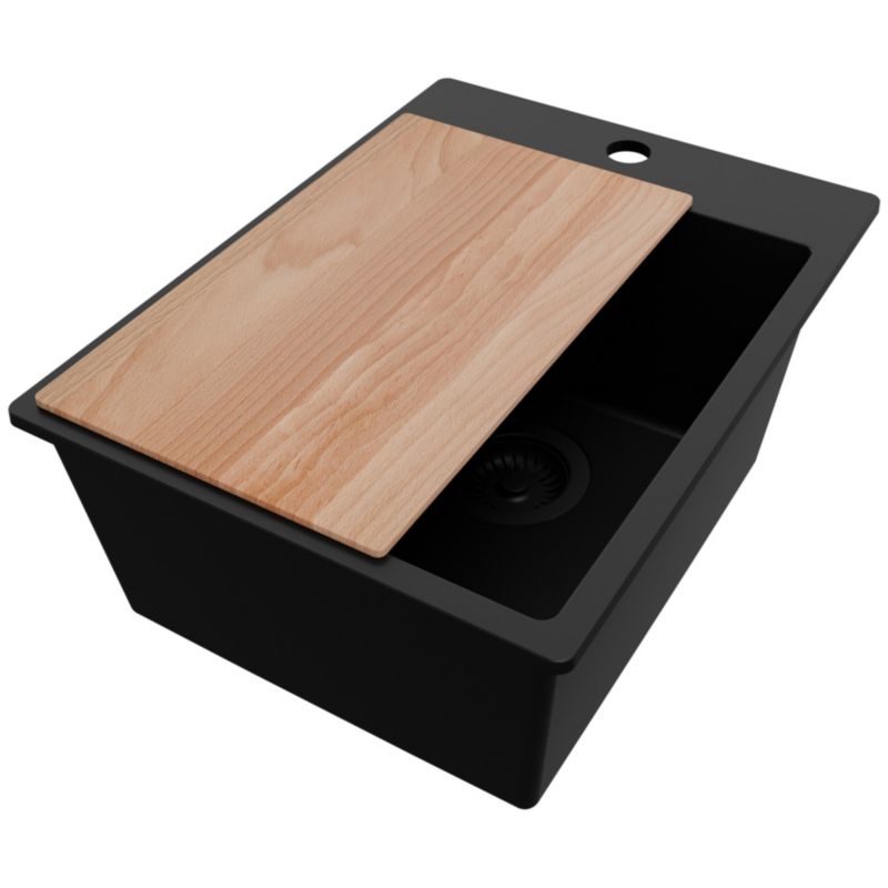 Zlewozmywak Ryga PRIMAGRAN Nablatowy 38x50cm do szafki od 40cm z Syfonem i Dodatkiem Cały Czarny 1 szt.