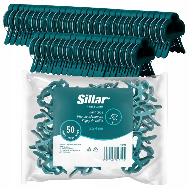 Klipsy do mocowania roślin, Sillar, klipsy z haczykami, do podtrzymywania roślin, 3x4cm, 50szt