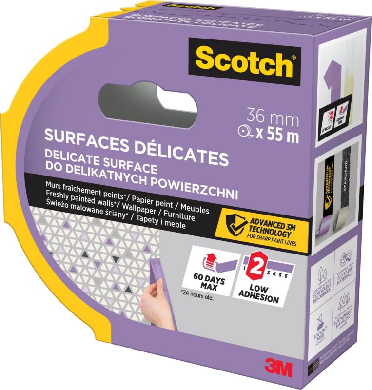 Taśma malarska Scotchblue delikatne powierzchnie 36 mm x 55 m